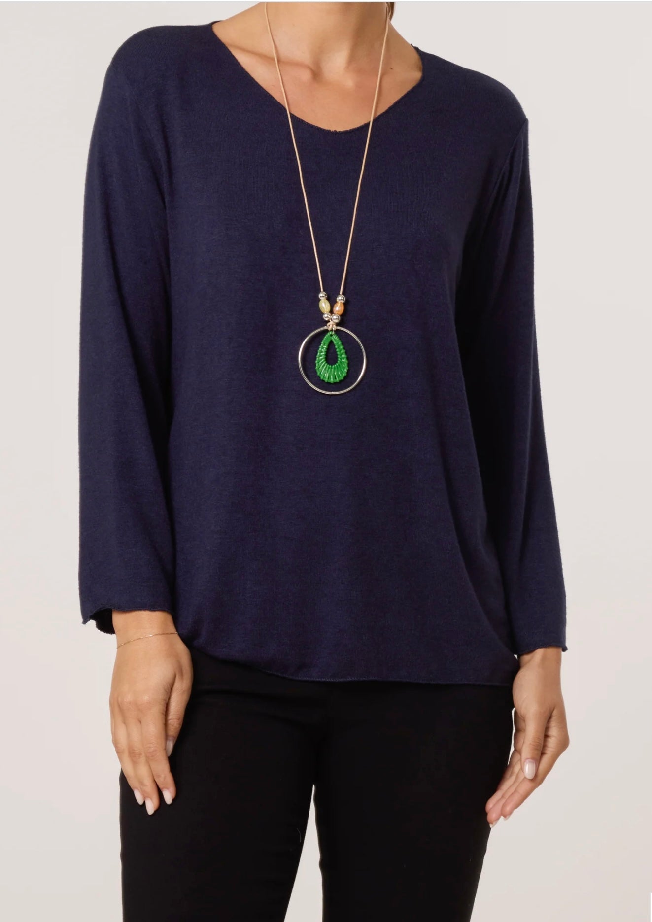 Fine Knit V Neck Jumper with necklace