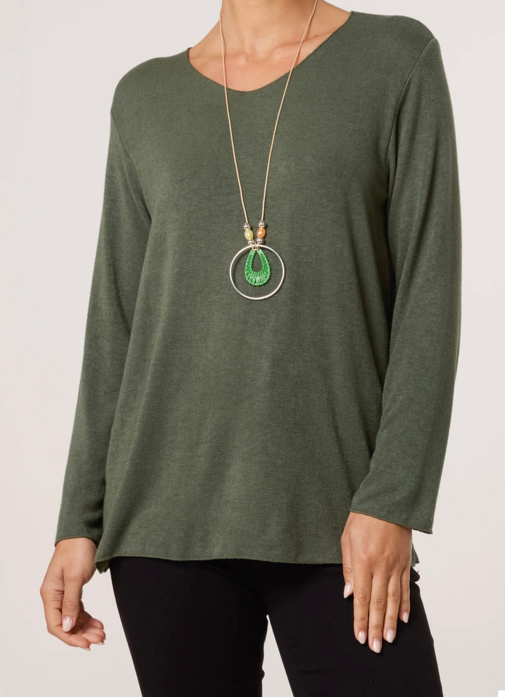 Fine Knit V Neck Jumper with necklace