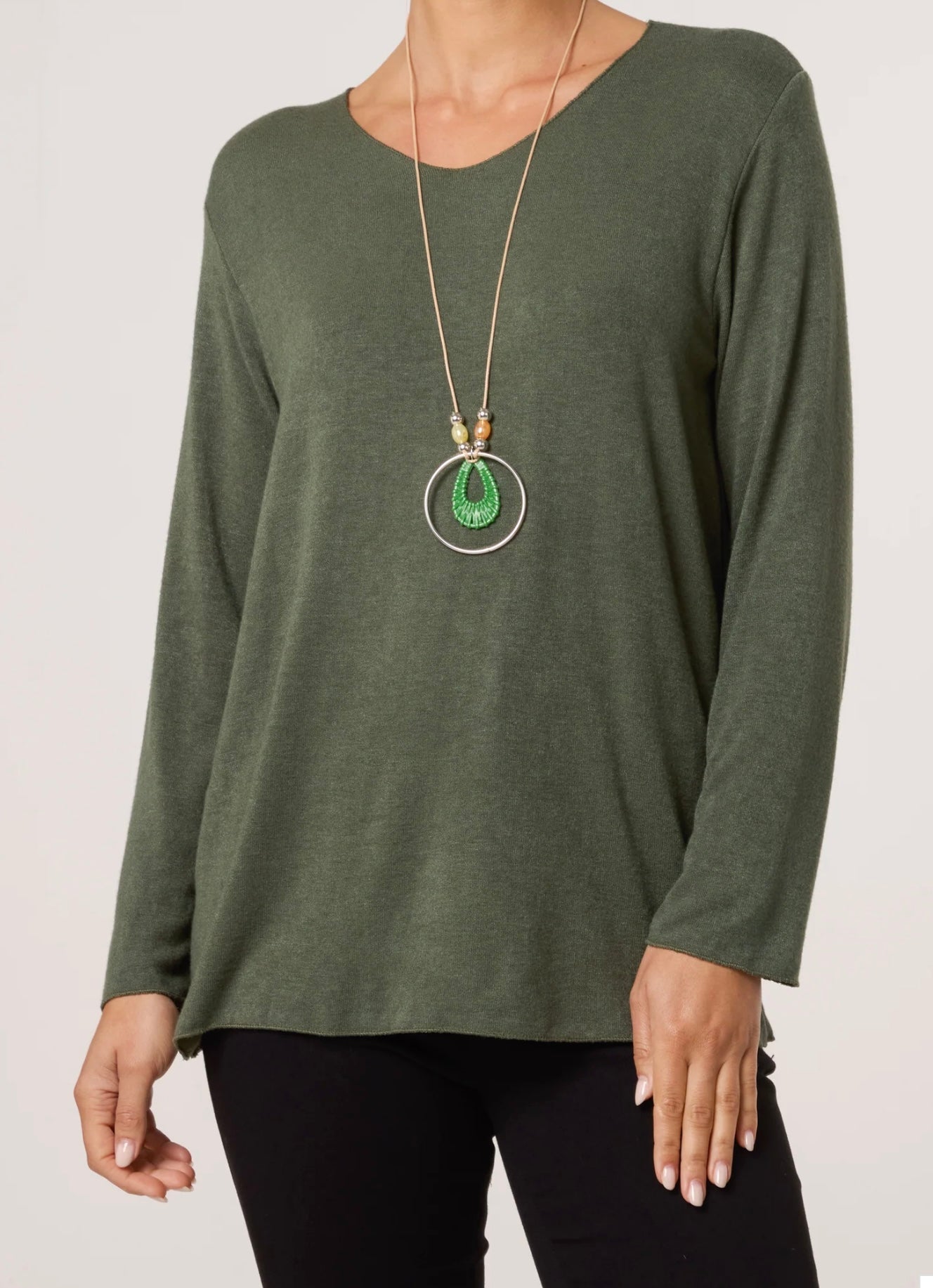 Fine Knit V Neck Jumper with necklace
