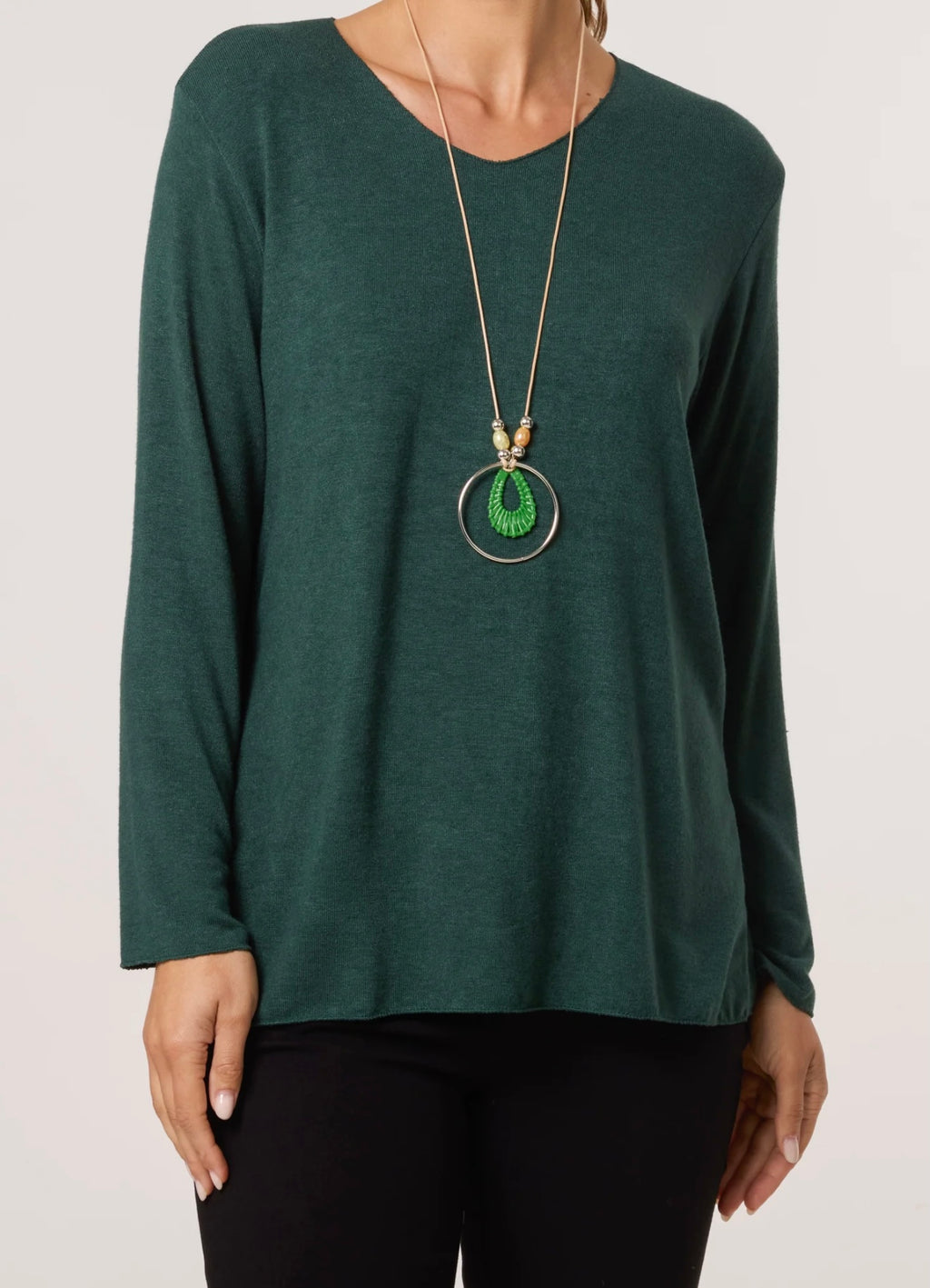 Fine Knit V Neck Jumper with necklace