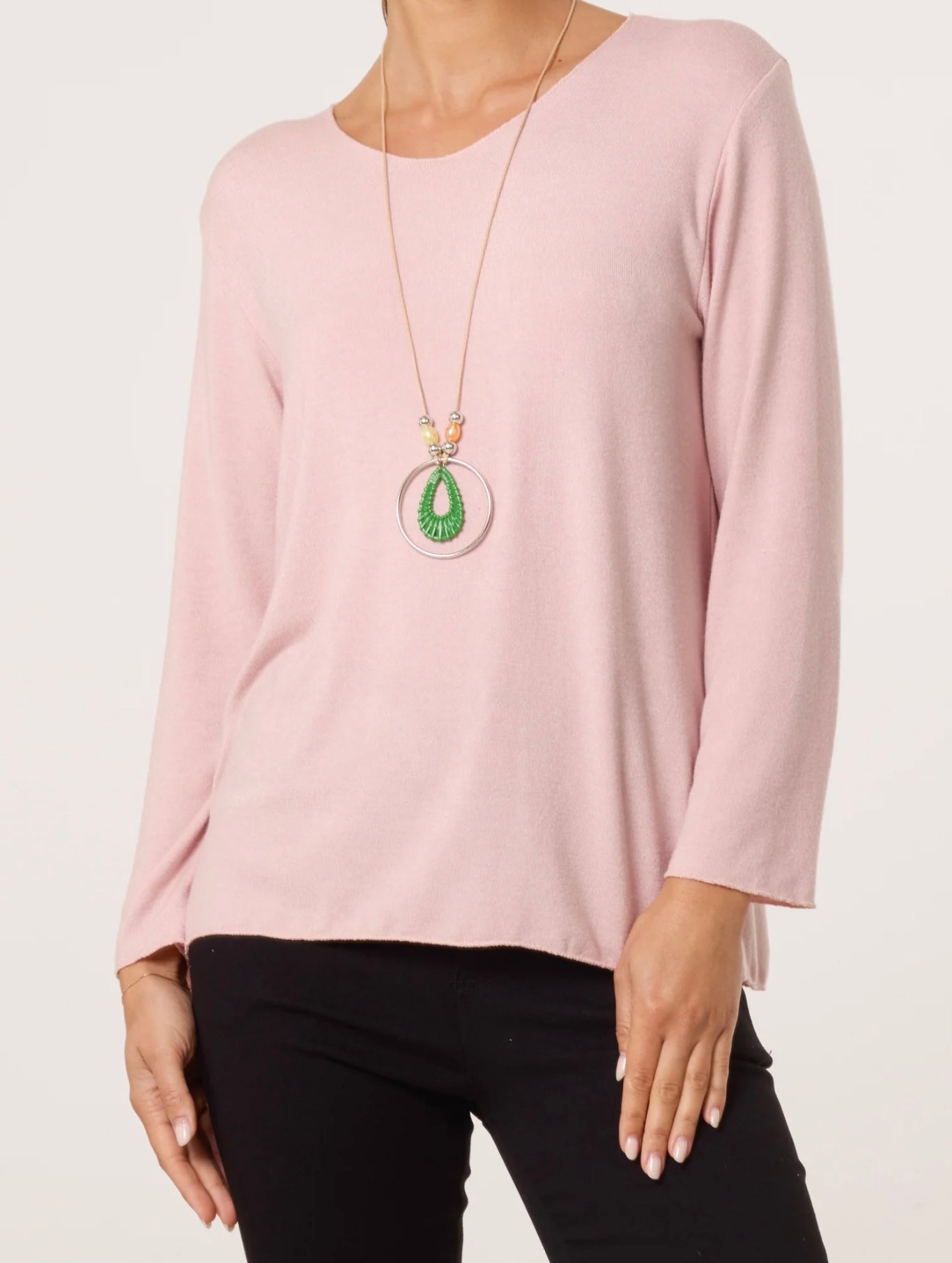Fine Knit V Neck Jumper with necklace