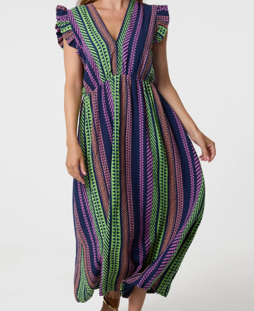 Aztec print short sleeve dress