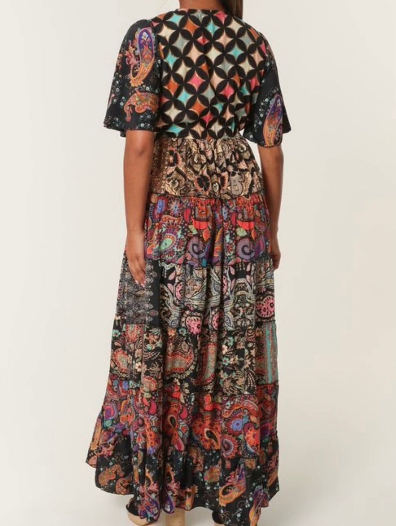 Multi Print Angel Sleeve Button Dress