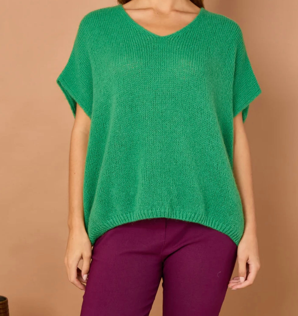 V Neck Short Sleeve Mohair Jumper