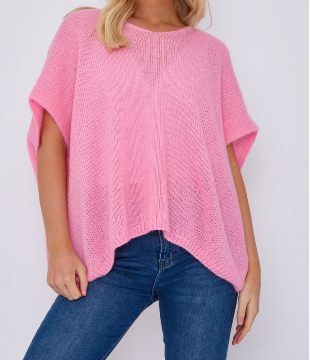 V Neck Short Sleeve Mohair Jumper