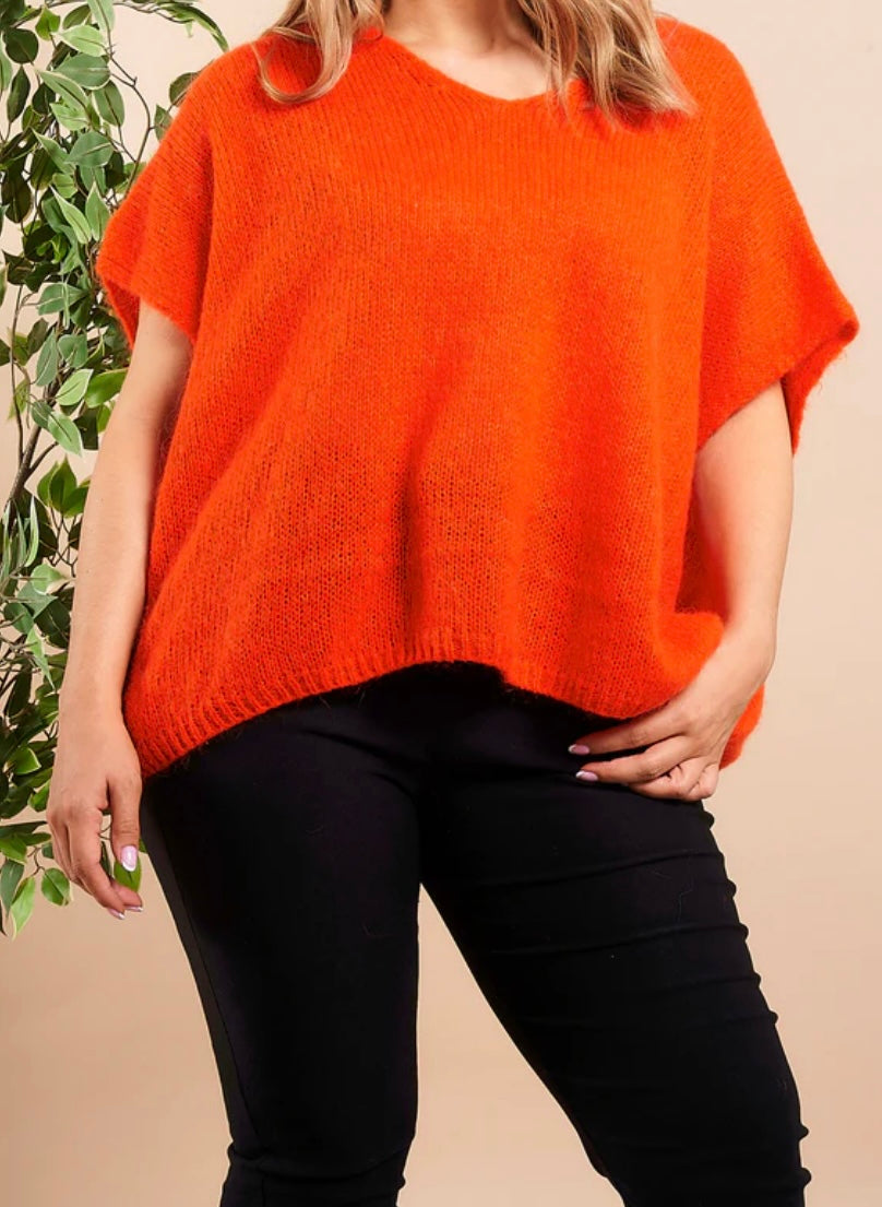 V Neck Short Sleeve Mohair Jumper