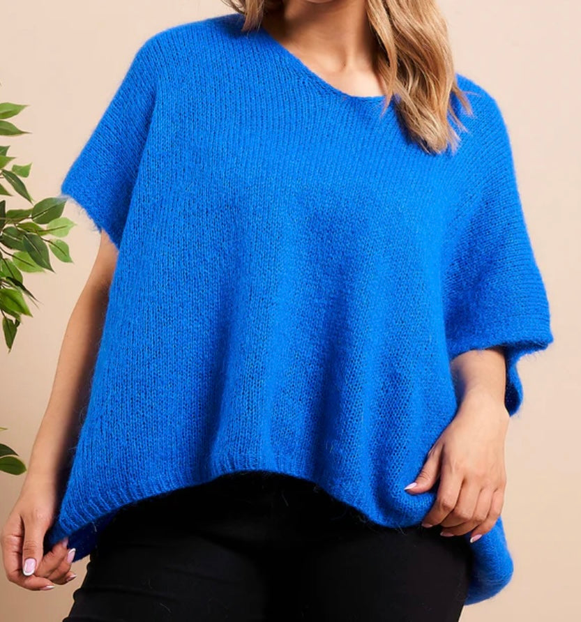 V Neck Short Sleeve Mohair Jumper